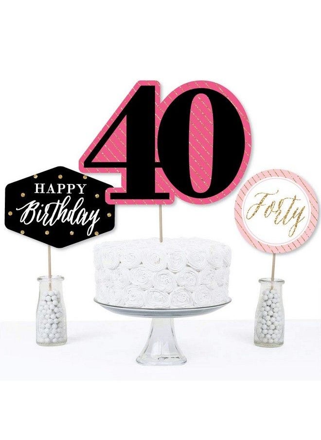 Big Dot of Happiness Chic 40Th Birthday Pink Black And Gold Birthday Party Centerpiece Sticks Table Toppers Set Of 15  - Image 4