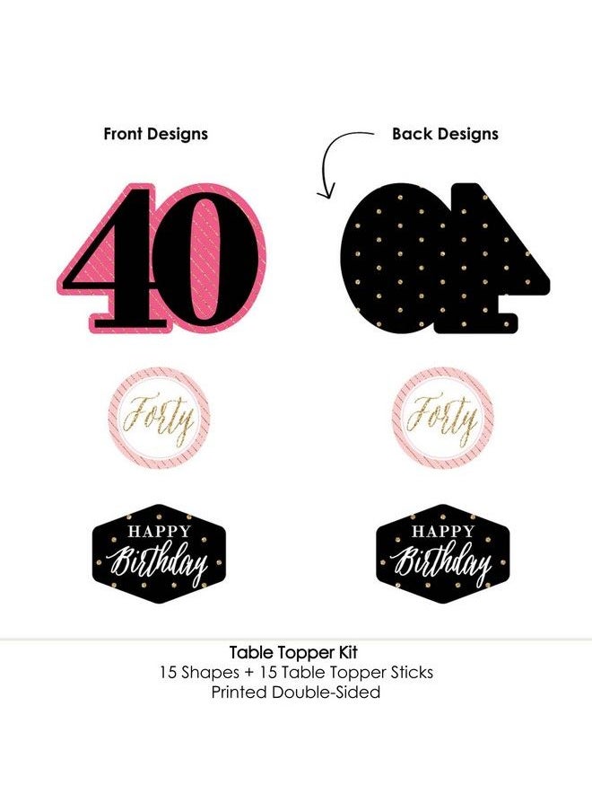 Big Dot of Happiness Chic 40Th Birthday Pink Black And Gold Birthday Party Centerpiece Sticks Table Toppers Set Of 15  - Image 5
