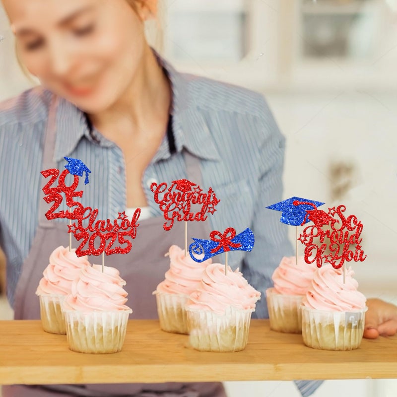 Rsstarxi 36 Pack 2025 Cupcake Toppers 2025 Decors Decors Grad Cap Diploma Carrats Grad 2025 Cupcake Picks for You Class of 2025 Cake Cake Decorations - Image 4