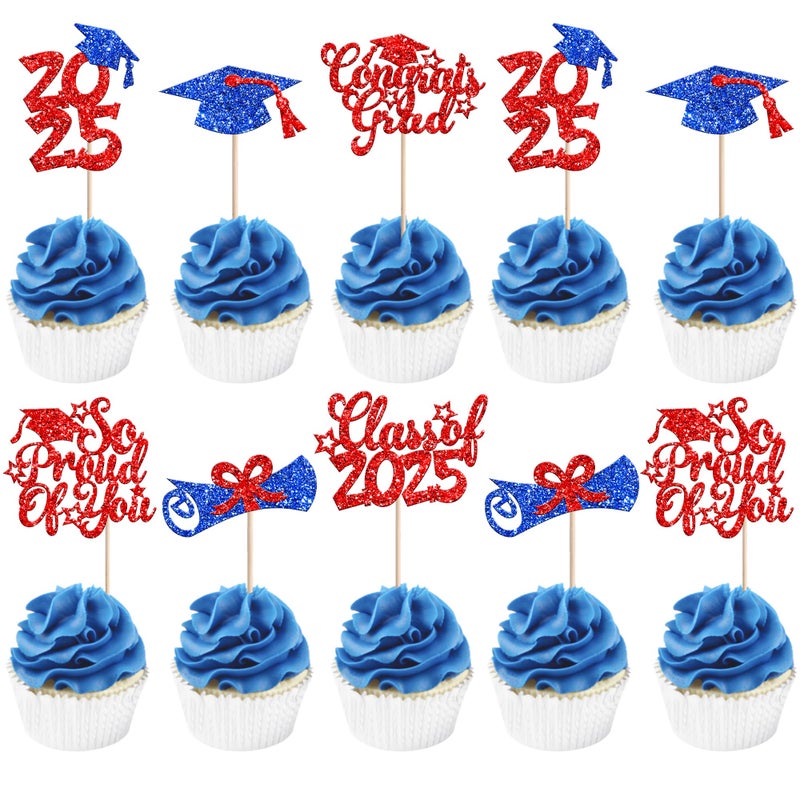 Rsstarxi 36 Pack 2025 Cupcake Toppers 2025 Decors Decors Grad Cap Diploma Carrats Grad 2025 Cupcake Picks for You Class of 2025 Cake Cake Decorations - Image 1