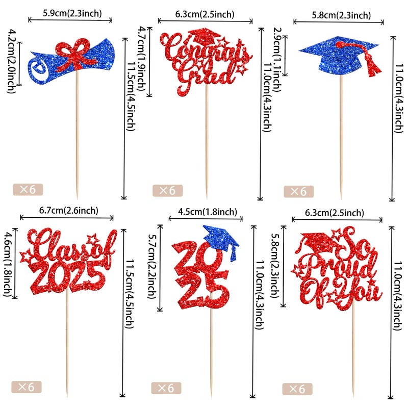 Rsstarxi 36 Pack 2025 Cupcake Toppers 2025 Decors Decors Grad Cap Diploma Carrats Grad 2025 Cupcake Picks for You Class of 2025 Cake Cake Decorations - Image 2