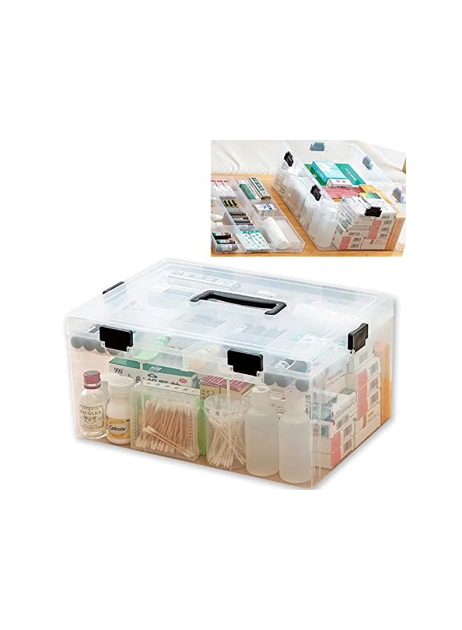 Raxoom Large Plastic Medical Storage Box, Family Emergency Medical Travel Kit, Child Proof Medicine Box Organizer Pill Case With Compartments And Handle, Medicine/Toys/Tools Storage Organiser - Image 2