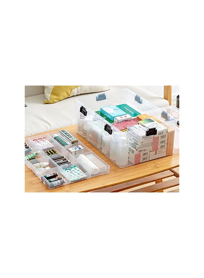 Raxoom Large Plastic Medical Storage Box, Family Emergency Medical Travel Kit, Child Proof Medicine Box Organizer Pill Case With Compartments And Handle, Medicine/Toys/Tools Storage Organiser - Image 3