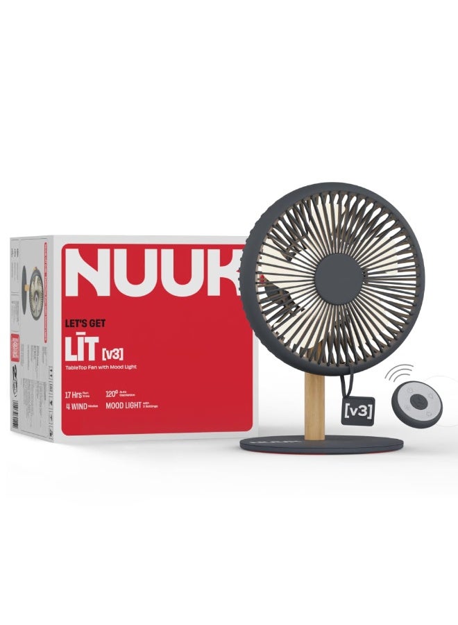 NUUK LIT v3 | Rechargeable Table Fan | 3 Mood Light Settings | 6000mAh Battery | Up to 17 hrs Run time | Magnetic Remote | Ultra-silent BLDC Motor | 120 Auto Oscillation | Type - C Charging - Image 1