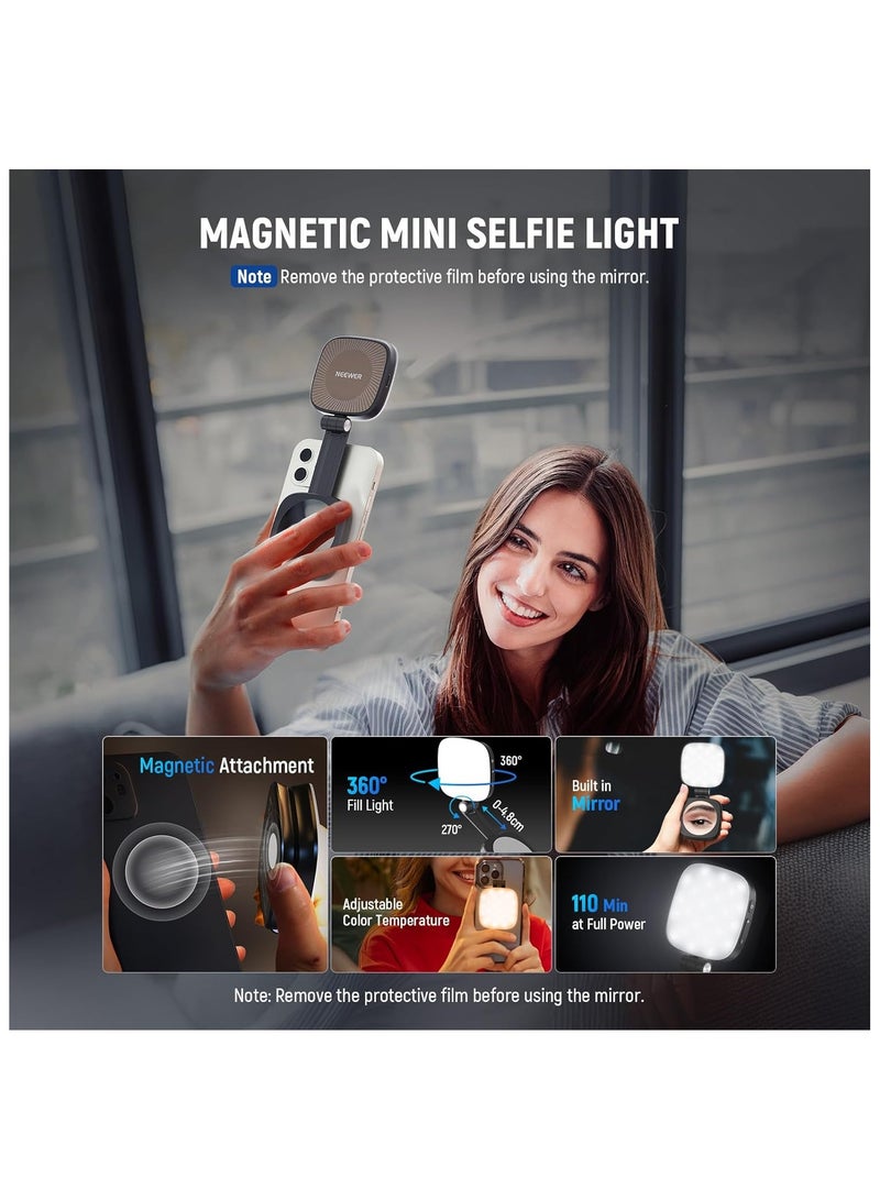 نيوير Neewer Basics NL48B Magnetic Selfie Light with Adjustable Brightness – Clip-On LED Ring Light for Smartphones, Laptops & Tablets (Black) black - Image 3
