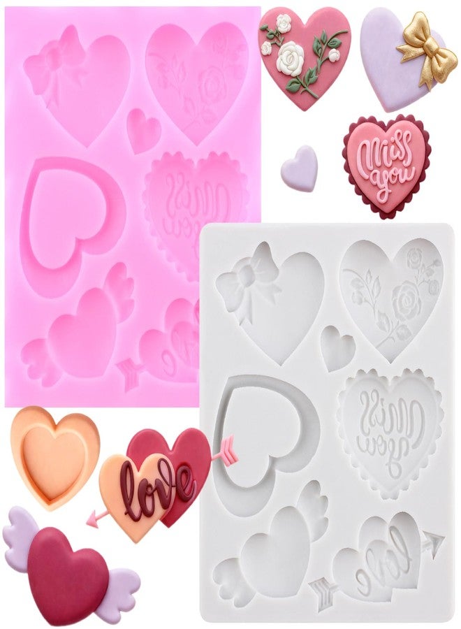 RFGHAC Valentine's Day Fondant Molds Heart Silicone Mold Heart Rose Chocolate Mold for Cake Decorating Cupcake Topper Candy Gum Paste Polymer Clay Set Of 2 - Image 1