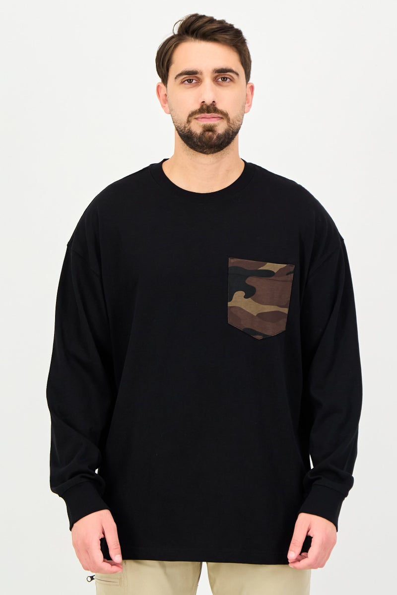 Celio Men Crew Neck Camouflage Long Sleeve Sweatshirt, Black - Image 1