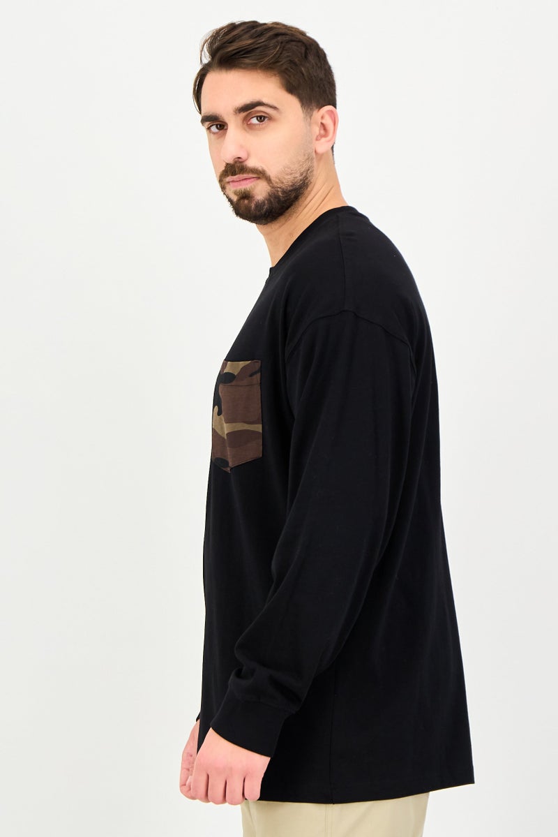 Celio Men Crew Neck Camouflage Long Sleeve Sweatshirt, Black - Image 2