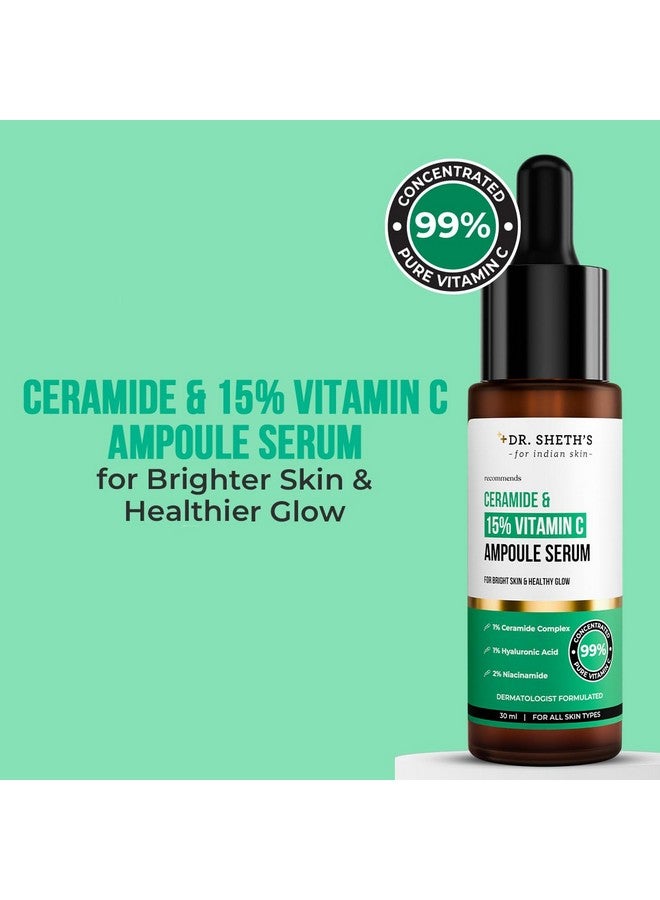 Dr. Sheth's Ceramide & 15% Vitamin C Ampoule Serum | Advanced Formula | 99% Pure Grade Vitamin C | Bright & Glowing Skin | Barrier Repair |Reduces Dark Spots | Men & Women | All Skin Types | 30Ml - Image 1