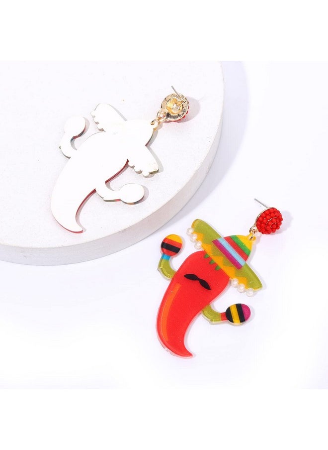 ZITULRY Cinco De Mayo Earrings Acrylic Colorful Pinatas Sombrero Fiesta Drop Earrings Hypoallergenic Hat Donkey Fiesta Letter Dangle Earrings For Women Mexico Theme Party Accessories Jewelry Gifts  - Image 4