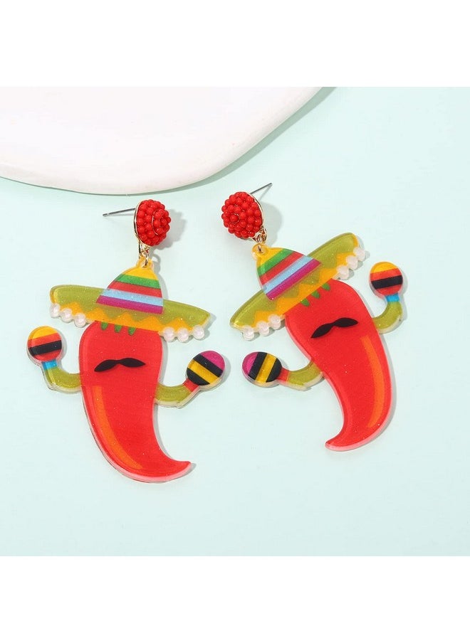 ZITULRY Cinco De Mayo Earrings Acrylic Colorful Pinatas Sombrero Fiesta Drop Earrings Hypoallergenic Hat Donkey Fiesta Letter Dangle Earrings For Women Mexico Theme Party Accessories Jewelry Gifts  - Image 3
