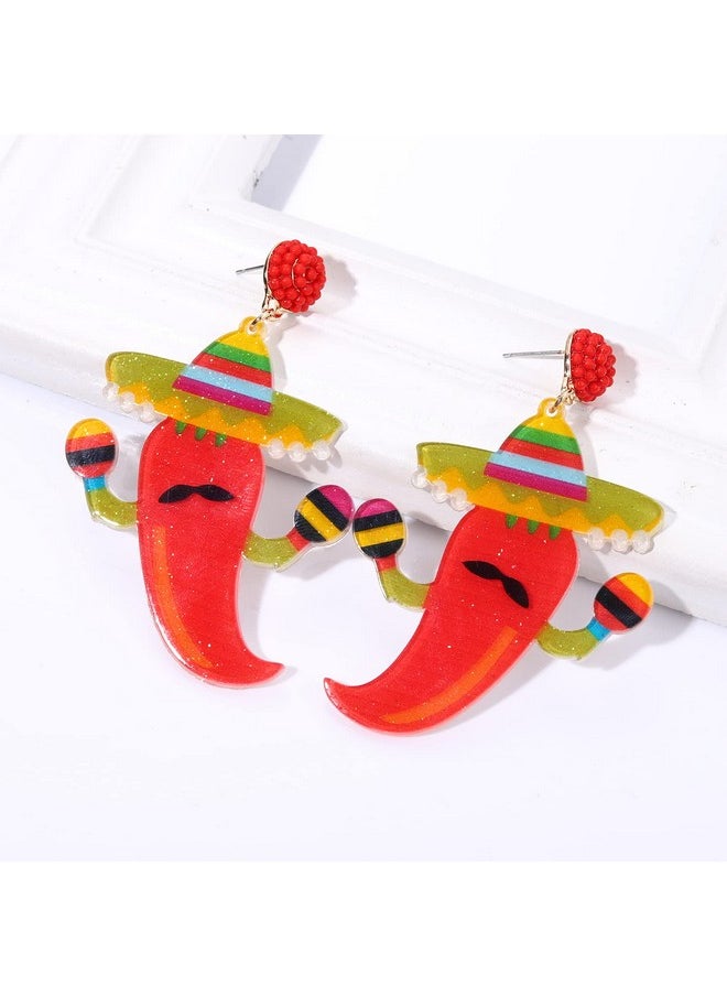ZITULRY Cinco De Mayo Earrings Acrylic Colorful Pinatas Sombrero Fiesta Drop Earrings Hypoallergenic Hat Donkey Fiesta Letter Dangle Earrings For Women Mexico Theme Party Accessories Jewelry Gifts  - Image 2