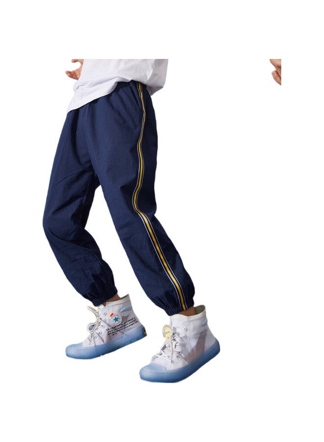 Ask Junior Boys' Pants, Summer Children'S Running Trousers, Striped Casual Mosquito-Proof Pants, Navy Blue, Size 170 - Image 2