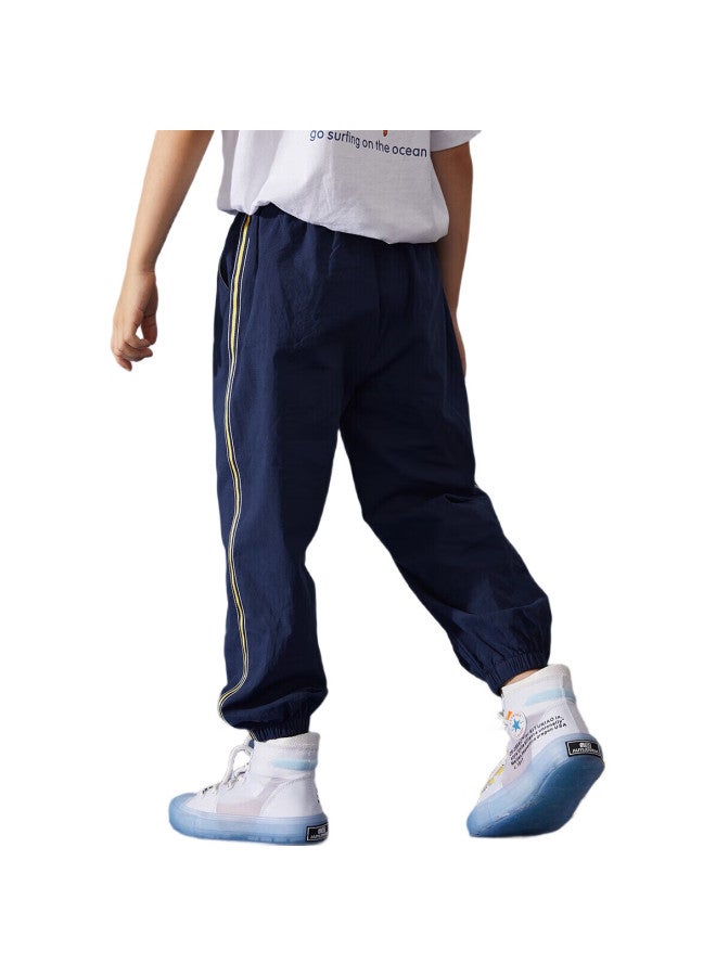 Ask Junior Boys' Pants, Summer Children'S Running Trousers, Striped Casual Mosquito-Proof Pants, Navy Blue, Size 170 - Image 1