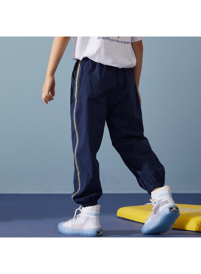 Ask Junior Boys' Pants, Summer Children's Running Trousers, Striped Casual Mosquito-proof Pants, Navy Blue, Size 170 - Image 3