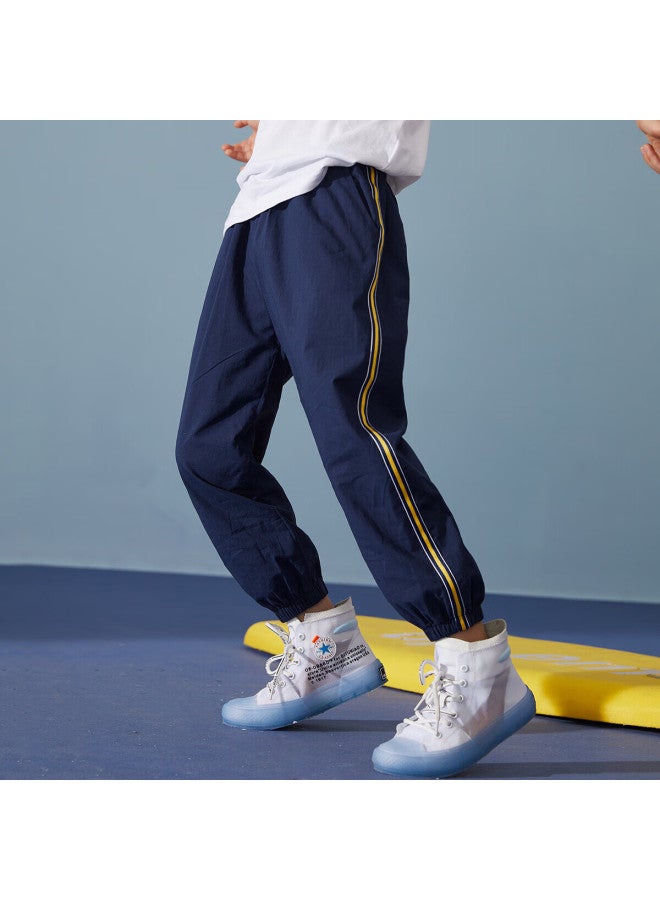 Ask Junior Boys' Pants, Summer Children's Running Trousers, Striped Casual Mosquito-proof Pants, Navy Blue, Size 170 - Image 2