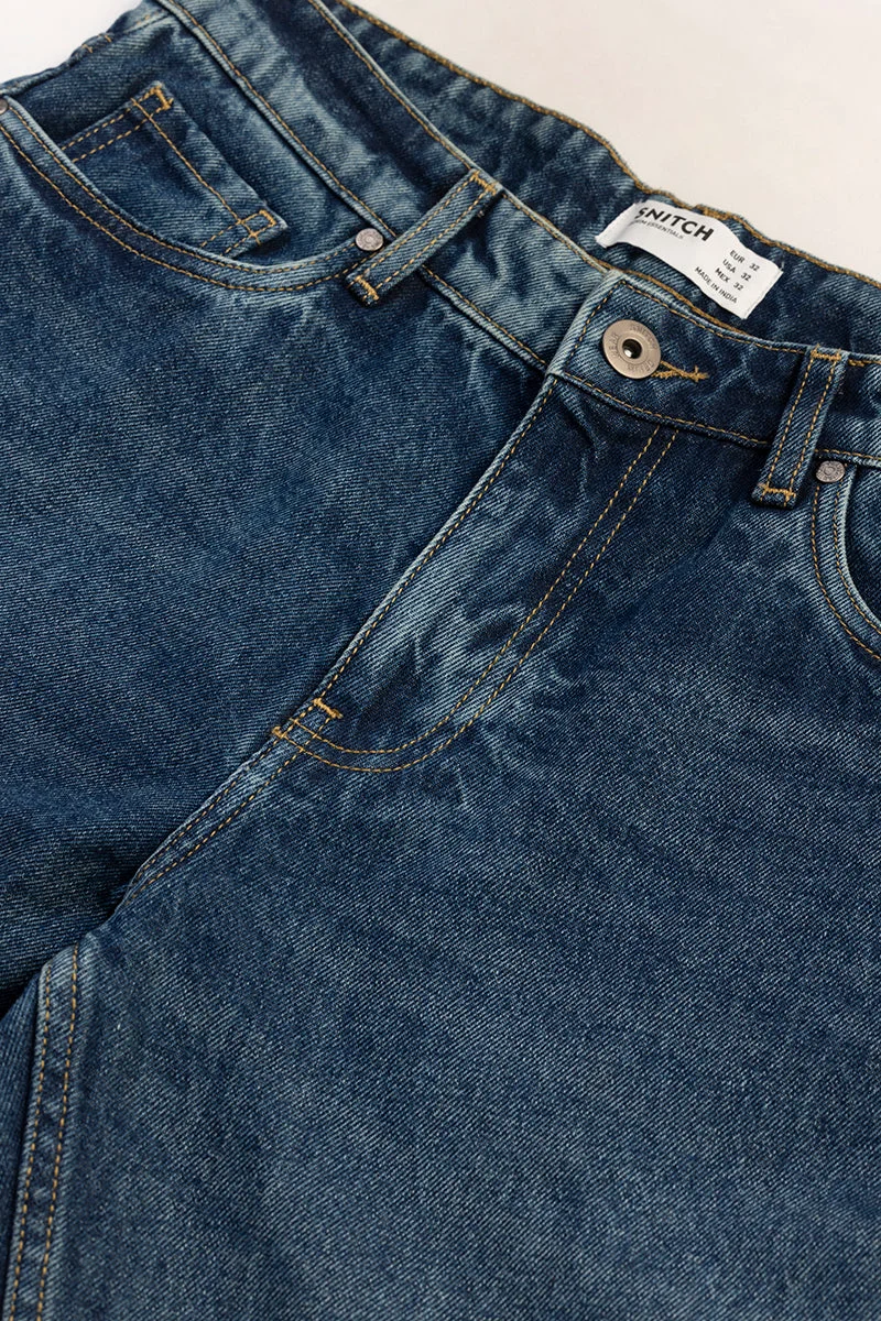SNITCH Deep Midnight Navy Blue Solid Relaxed Casual Jeans