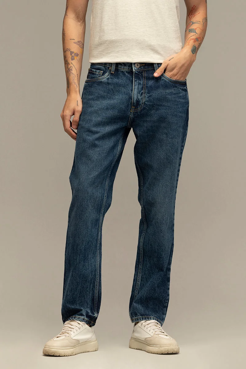 SNITCH Deep Midnight Navy Blue Solid Relaxed Casual Jeans