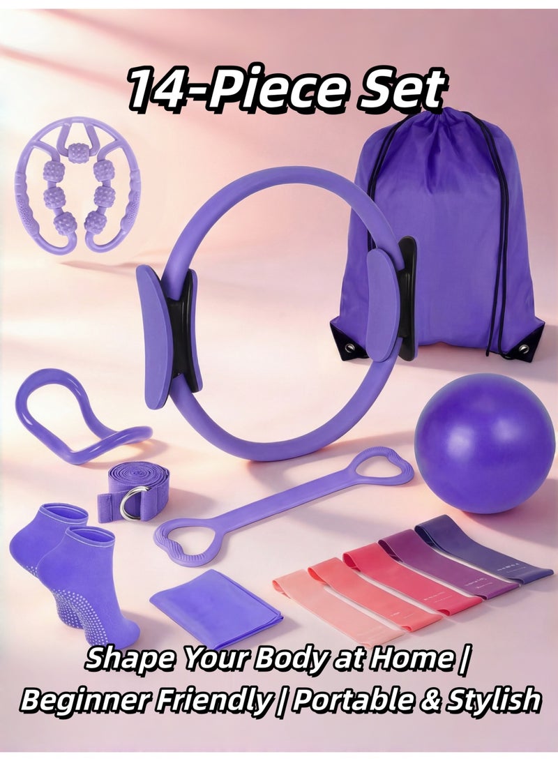 BS 14-Piece Pilates Fitness Equipment Set for Women – Foam Roller, Ball, Magic Circle & Bands, Pink - Image 1