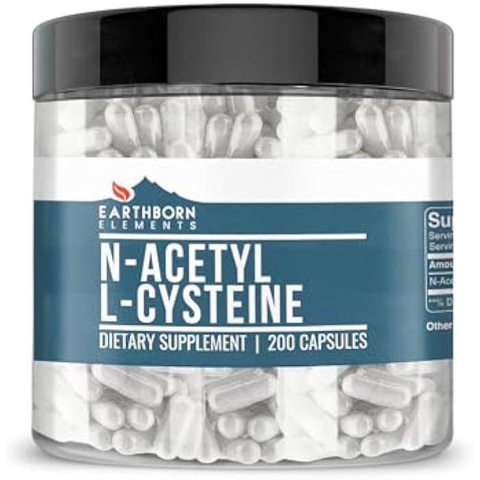 Earthborn Elements NAC N-Acetyl L-Cysteine 200 Capsules, Pure & Undiluted, No Additives - Image 1