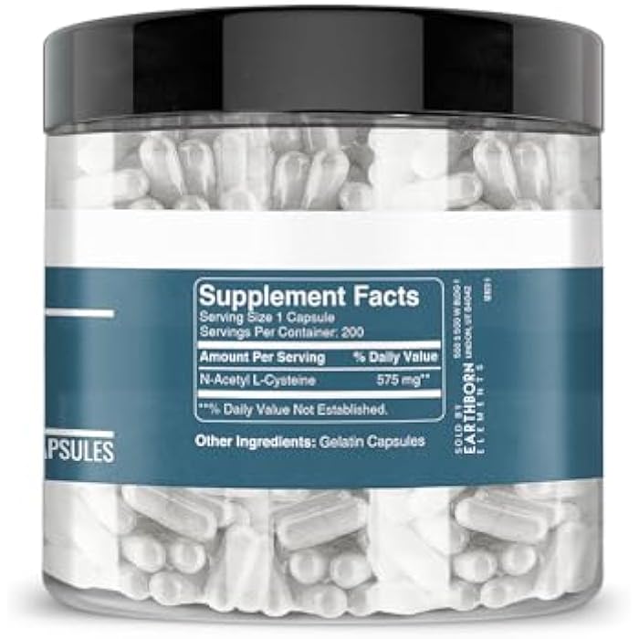 Earthborn Elements NAC N-Acetyl L-Cysteine 200 Capsules, Pure & Undiluted, No Additives - Image 2