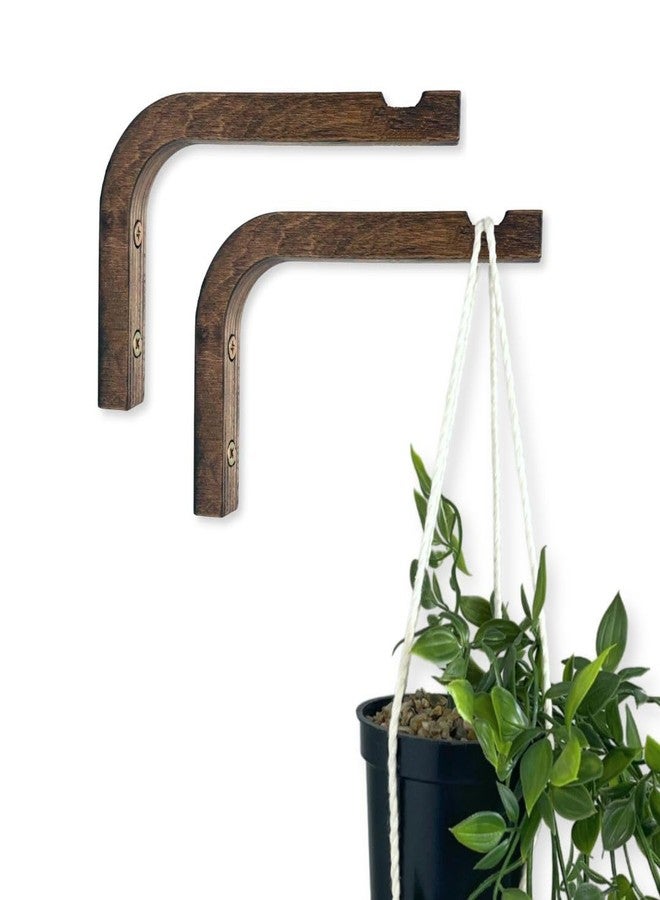 مجموعة خطافات نباتات من قطعتين من EvenWood للتثبيت على الحائط - خطاف نباتات خشبي مثبت على الحائط - حامل نباتات داخلي وخارجي لأحواض الزهور والفوانيس ومغذيات الطيور وديكورات الفناء (جوزي) - Image 1