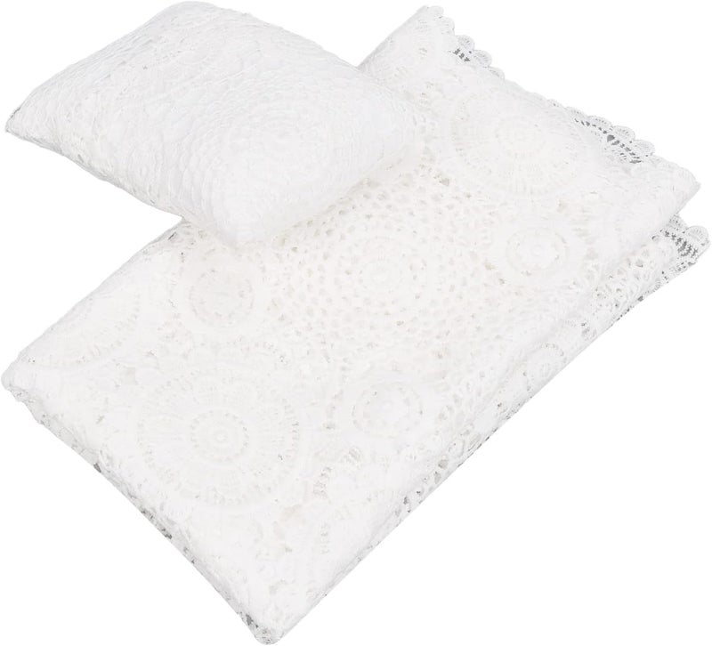Newborn Shoot Wrap Lace Blanket, Baby Photography Prop, Soft Infant Photo Blanket with Headband, Elegant Lace Design for Newborn Photoshoot, for Baby Shower (White) - Image 2