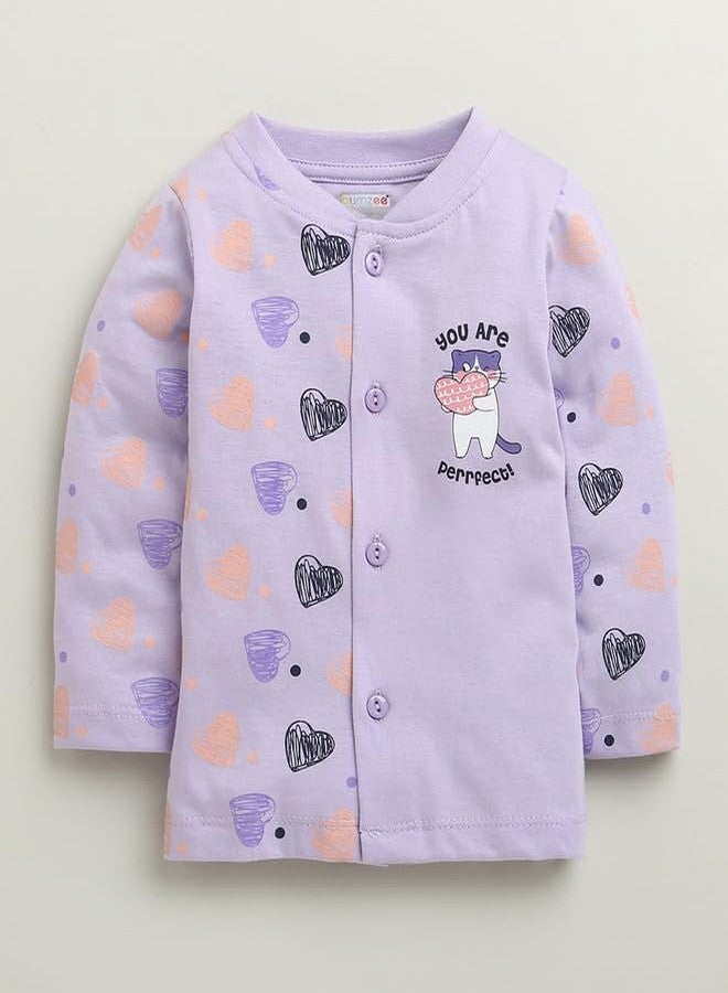 BUMZEE طقم بيجاما وجابلا قطني بأكمام طويلة للبنات من بامزي، لون لافندر - من 0 إلى 3 أشهر (Peb10683B-lvd) - Image 2