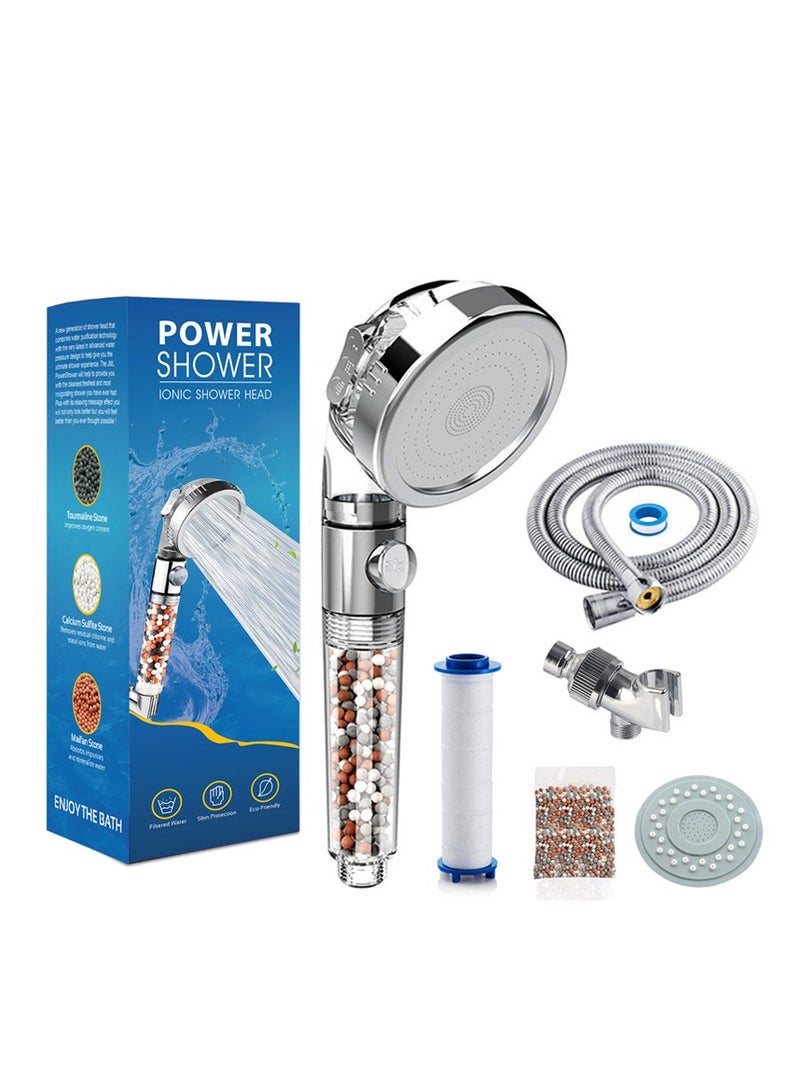 Three-speed filtered water-stop shower booster shower head negative ion water purification shower set - Image 1