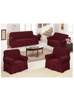 Fabienne 4-Piece Stretchable Sofa Cover Set Woven Jacquard Seven Seater Couch Cover Set 3211 Combination Maroon  - Image 1