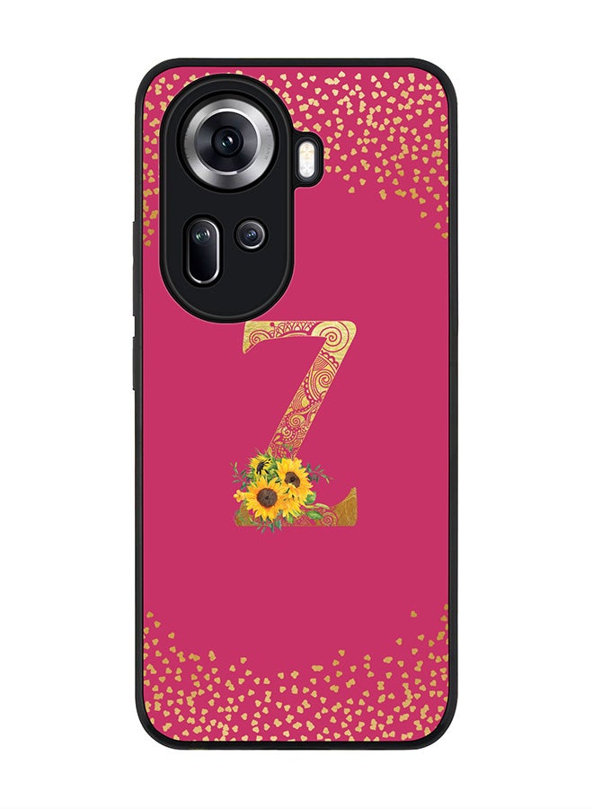 Stylizedd Rugged Black Edge Case for Oppo Reno11 Case Cover- Custom Monogram Initial Letter Mandala Floral Pattern Alphabet - Z(Deep Pink Rose) - Image 1