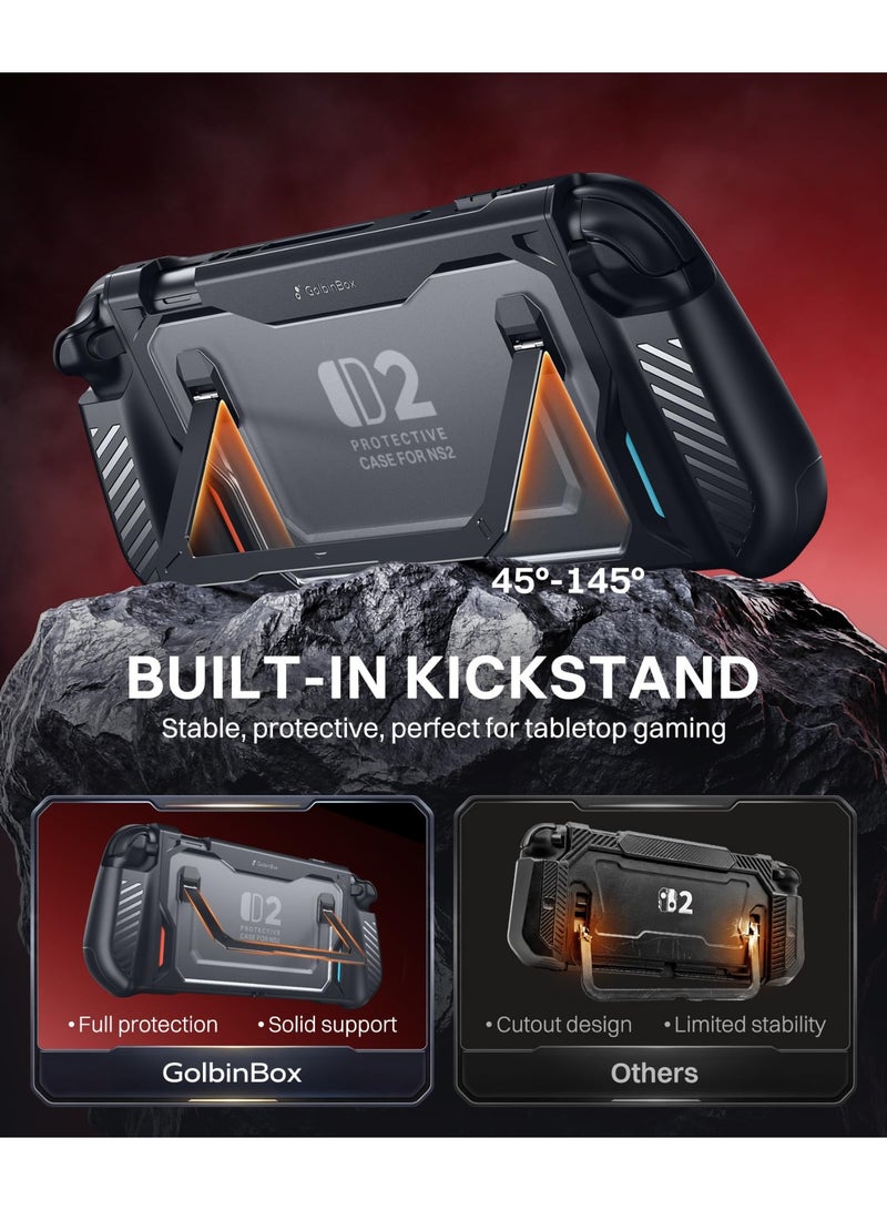 GolbinBox Magnetic Split Case for Nintendo Switch 2 with Kickstand, Black | Full-Body Cover with Aluminum Stand, Detachable Joy-Con Covers, Military-Grade Drop Protection, Anti-Slip Grip - Image 3