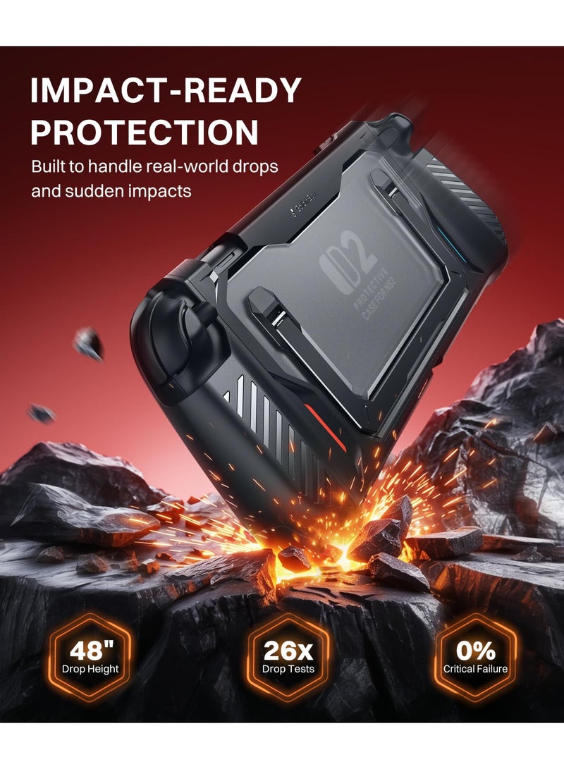 GolbinBox Magnetic Split Case for Nintendo Switch 2 with Kickstand, Black | Full-Body Cover with Aluminum Stand, Detachable Joy-Con Covers, Military-Grade Drop Protection, Anti-Slip Grip - Image 2