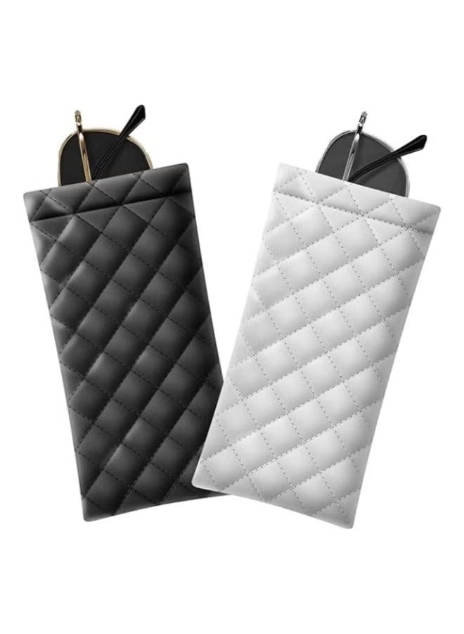 شيبشيب حافظة نظارات شمسية محمولة، جراب نظارات شمسية من الجلد الناعم باللونين الأسود والأبيض (قطعتين) - Image 1