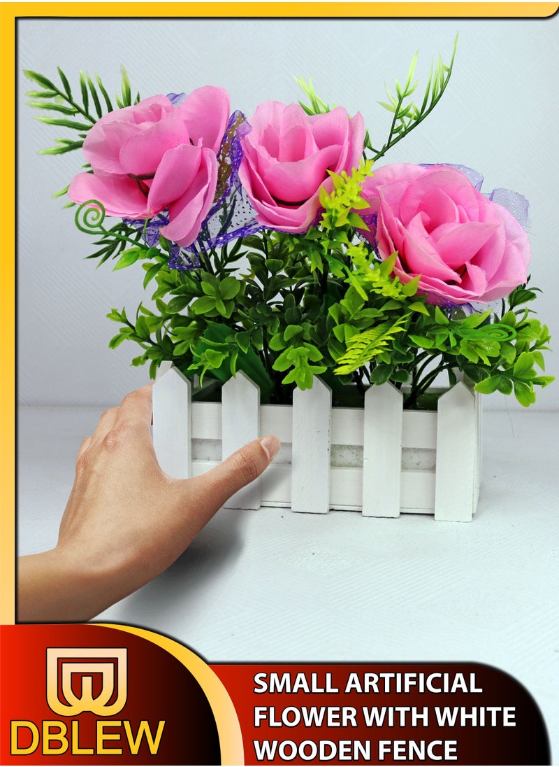 DBLEW Small Artificial Flowers With White Wooden Fence Life Like Photocatalyst Entryway Office Cafe Home Decoration Interior Entryway Office Cafe Wedding Photography Decorative Art Fake Plants Pot  - Image 1