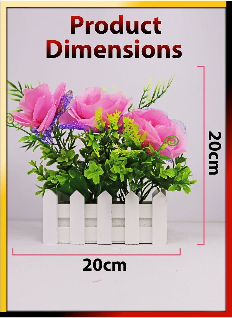 DBLEW Small Artificial Flowers With White Wooden Fence Life Like Photocatalyst Entryway Office Cafe Home Decoration Interior Entryway Office Cafe Wedding Photography Decorative Art Fake Plants Pot  - Image 3