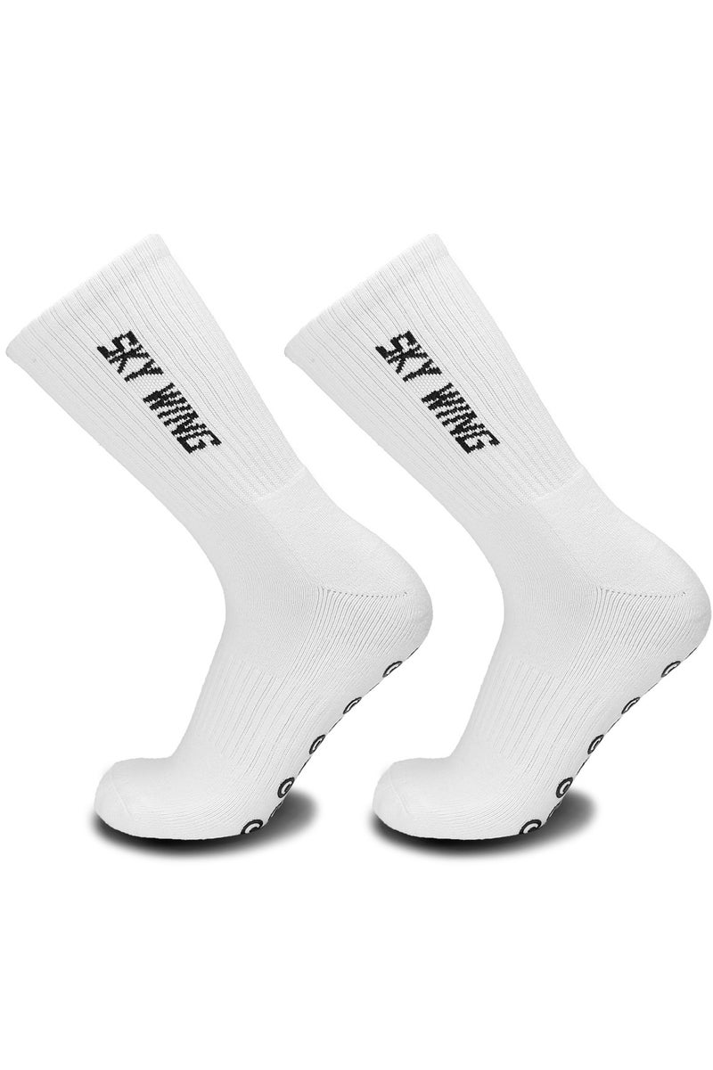 جناح السماء جوارب كرة قدم للرجال والنساء مضادة للانزلاق، جوارب رياضية مضادة للانزلاق لكرة القدم وكرة السلة مع وسادات قبضة - أبيض - زوجان - Image 1