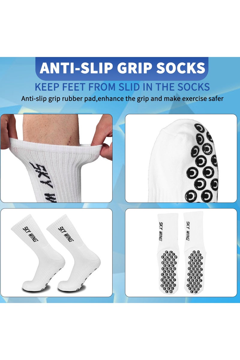 جناح السماء جوارب كرة قدم للرجال والنساء مضادة للانزلاق، جوارب رياضية مضادة للانزلاق لكرة القدم وكرة السلة مع وسادات قبضة - أبيض - زوجان - Image 2