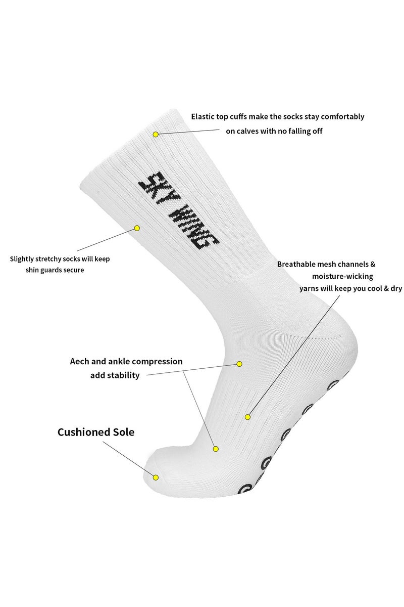 جناح السماء جوارب كرة قدم للرجال والنساء مضادة للانزلاق، جوارب رياضية مضادة للانزلاق لكرة القدم وكرة السلة مع وسادات قبضة - أبيض - زوجان - Image 3