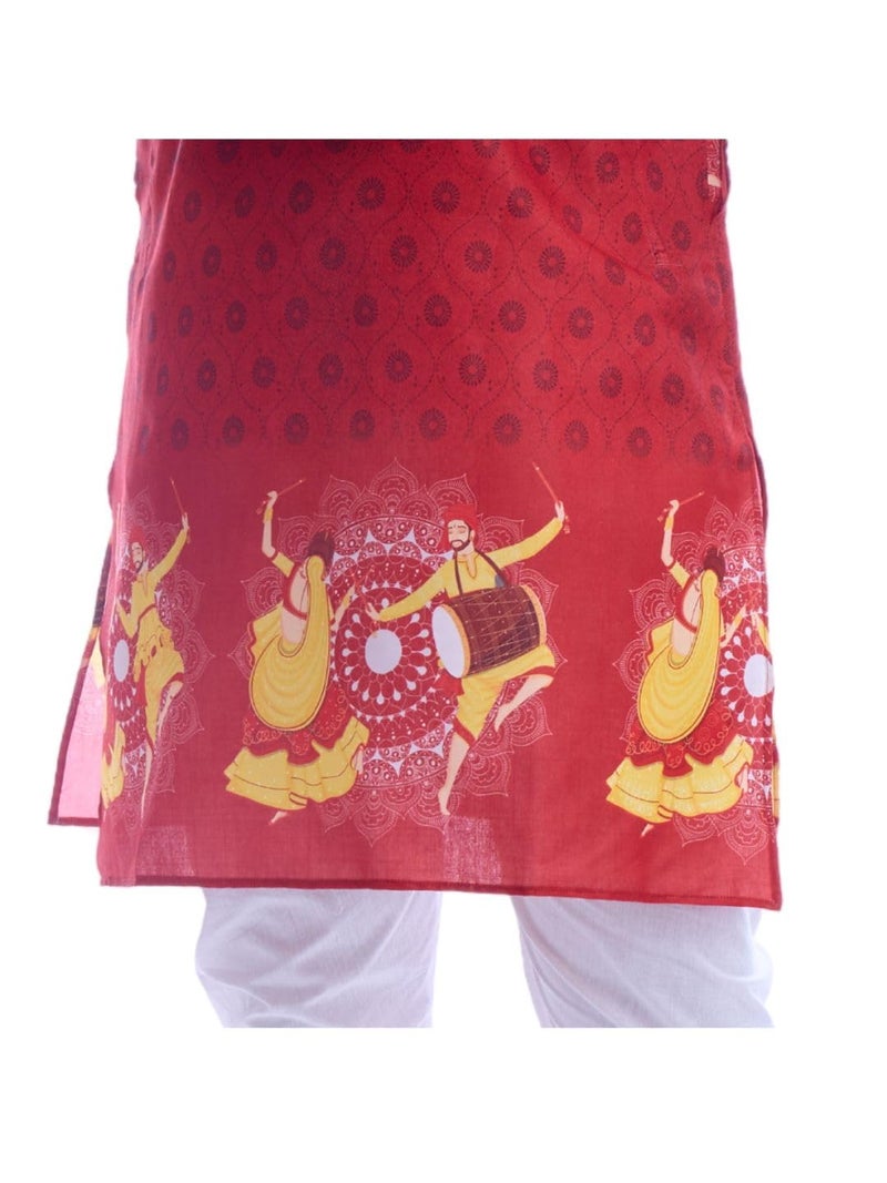 Maharaja Magic Cotton Navratri Print Red Kurta for Men [MSKurta210-46] - Image 5
