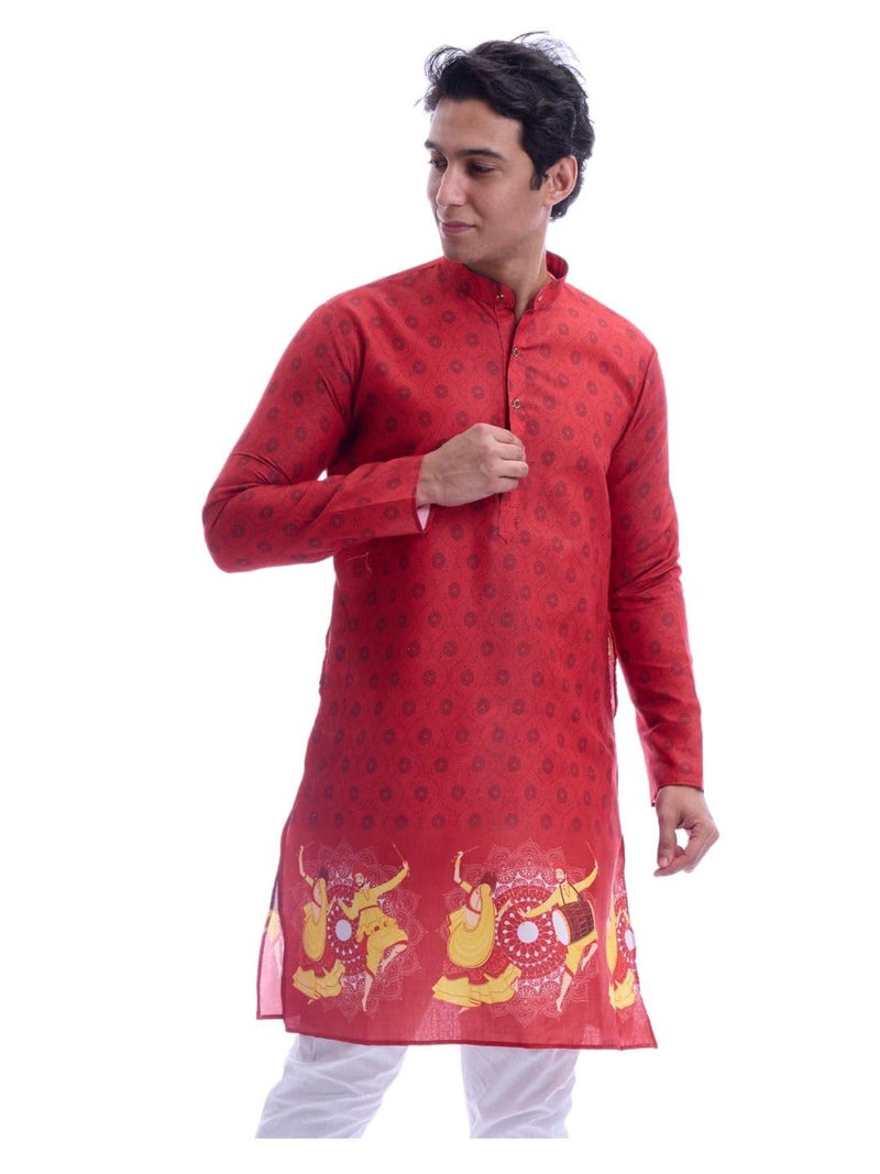 Maharaja Magic Cotton Navratri Print Red Kurta for Men [MSKurta210-46] - Image 3