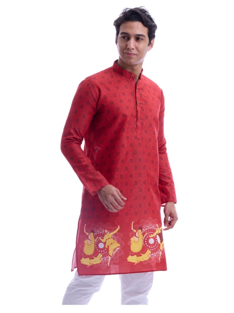 Maharaja Magic Cotton Navratri Print Red Kurta for Men [MSKurta210-46] - Image 4