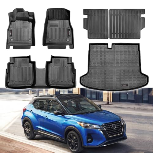 Yonugli Floor Mats Trunk Cargo Liner and Backrest Mat for Nissan Kicks 20182024 All Weather TPE Rubber Protection Mats Accessories Full Set
