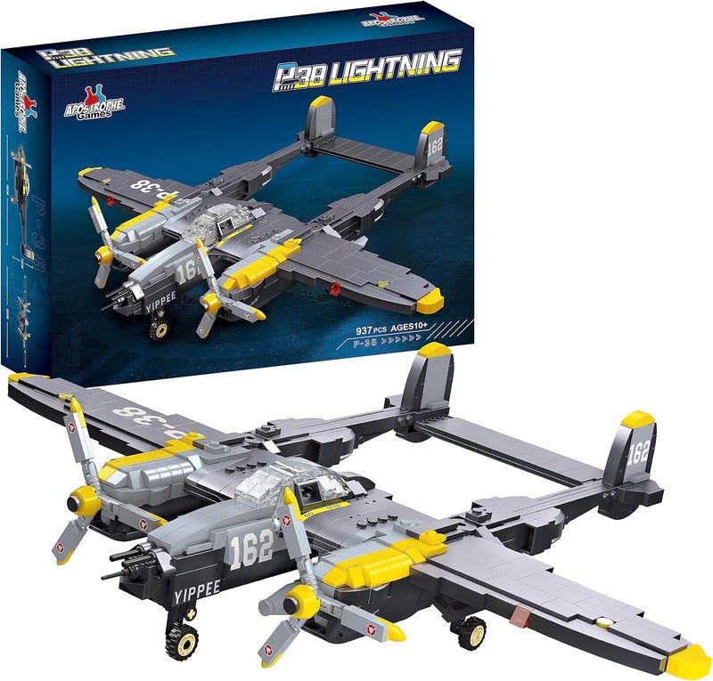 Apostrophe Games P-38 Lightning Aircraft Building Block Set - 937 Pieces - Air Force Fighter Plane Building Toy Set - Building Block Toy for Children from 10 Years and Adults - Compatible with - Image 1