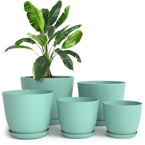Utopia Home - Plant Pots Indoor with Drainage - 7/6.6/6/5.3/4.8 Inches Flower Pots for Indoor Planter - 5 Pack Plastic Planters - Ideal for Stocking Stuffers or Home Christmas Decorations - Aqua - Image 1