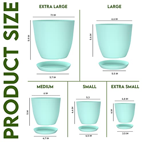 Utopia Home - Plant Pots Indoor with Drainage - 7/6.6/6/5.3/4.8 Inches Flower Pots for Indoor Planter - 5 Pack Plastic Planters - Ideal for Stocking Stuffers or Home Christmas Decorations - Aqua - Image 2