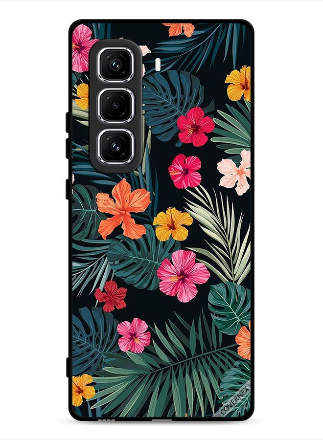 Covernex Infinix Hot 50 Pro 4G Protective Case Cover Multi Color Flowers And Dark Green Feathers - Image 1