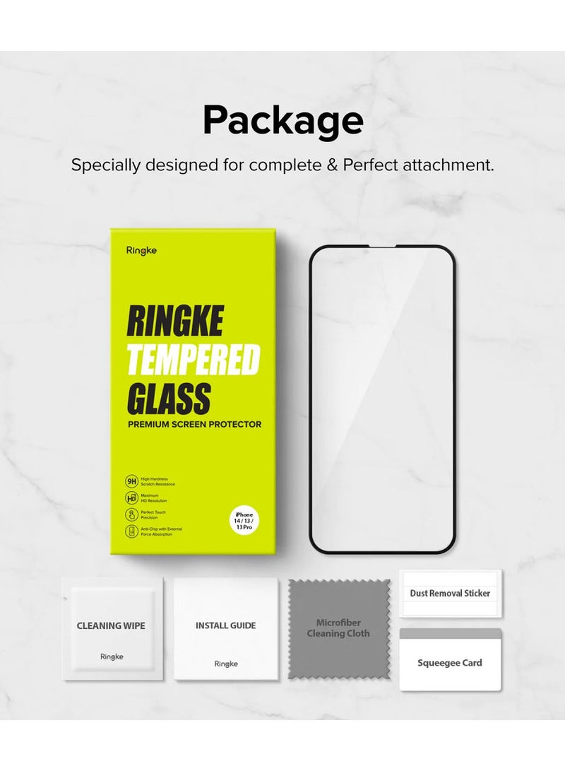 رينجك واقي شاشة Ringke Full Cover Glass [تغطية مقاومة للكسر] متوافق مع iPhone 14 و13 و13 Pro شفاف مقاس 6.1 بوصة، زجاج مقوى ممتاز بتغطية كاملة - Image 2