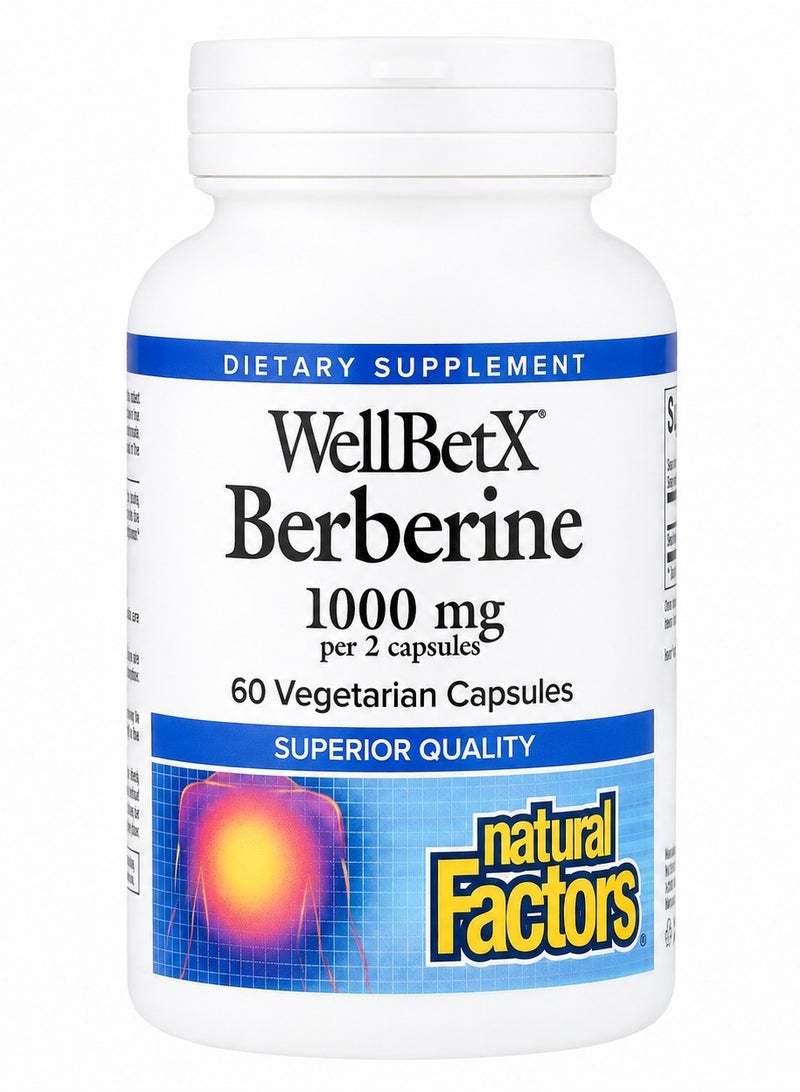 Natural Factors, WellBetX® Berberine, 1000mg per 2 capsules , 60 Vegetarian Capsules - Image 1