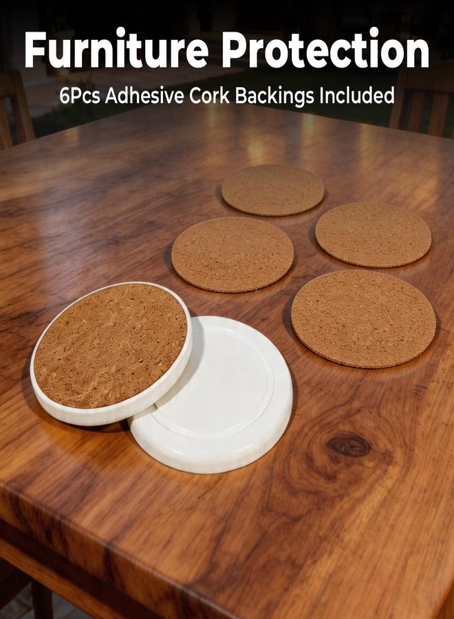 GZ5CG Diatomaceous Earth Coasters 4 Inch Absorbent Ceramic with Holder, Round Non-Stick Non-Slip, Cork Backing Included (White, 6 pcs) - Image 3